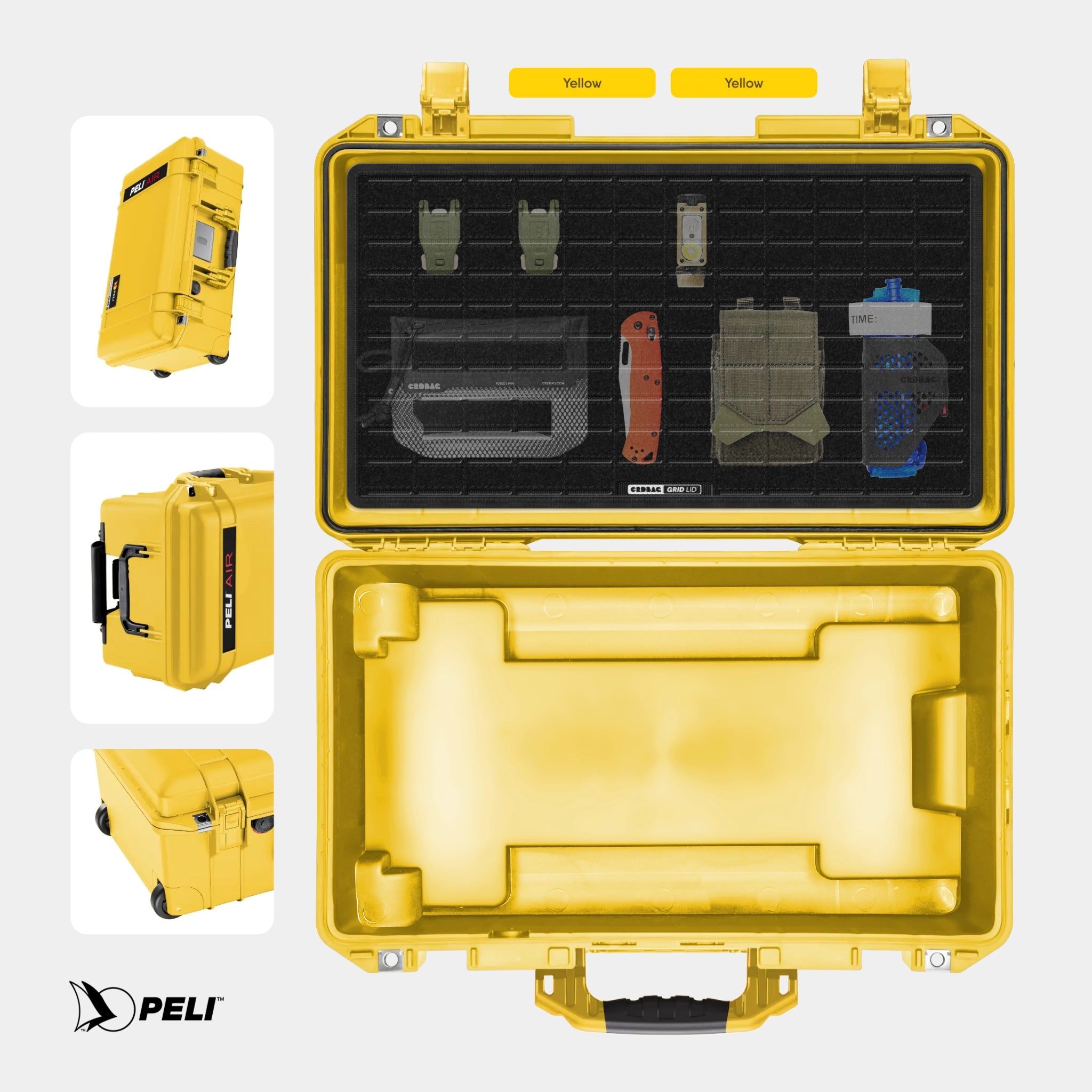 Peli 1535 Air case Yellow with CRDBAG MOLLE Panel GRID-LID organizer
