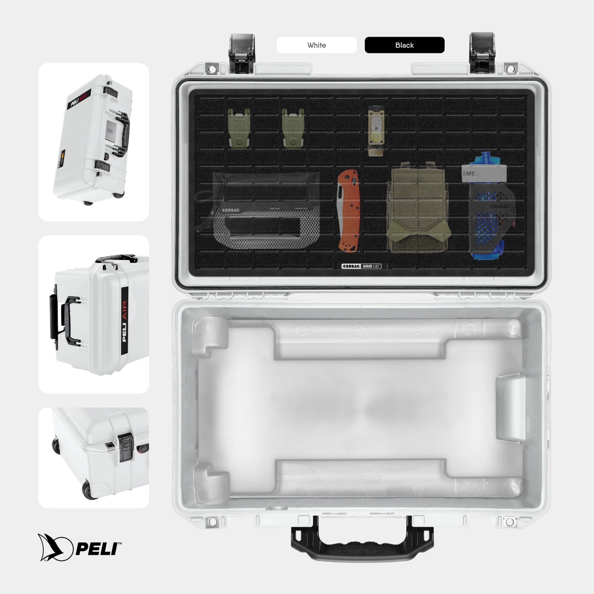 Peli 1535 Air case White with CRDBAG MOLLE Panel GRID-LID organizer a
